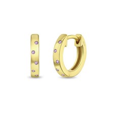 925 Sterling Silver Yellow Gold Flashed Pink CZ Huggie Hoop Earrings For Girls