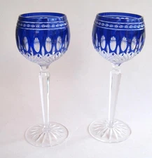 2 Waterford Crystal Clarendon  Cobalt Hock Wine Glasses 8 inches tall 6 oz cap.