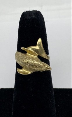 14 Karat Gold Smaragd Augen Delfin Größe 4 1/2 Ring 4,7 g
