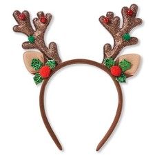 Brown Christmas Deer Antlers Headband for Women Reindeer Ears Headbands