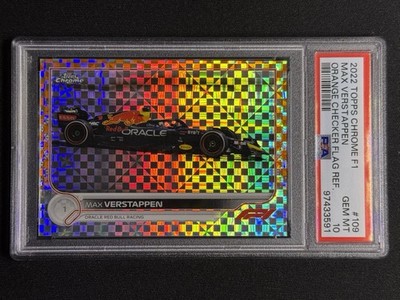 TOPPS CHROME F1 Max Verstappen Orange Checker Flag 1/25 PSA 10