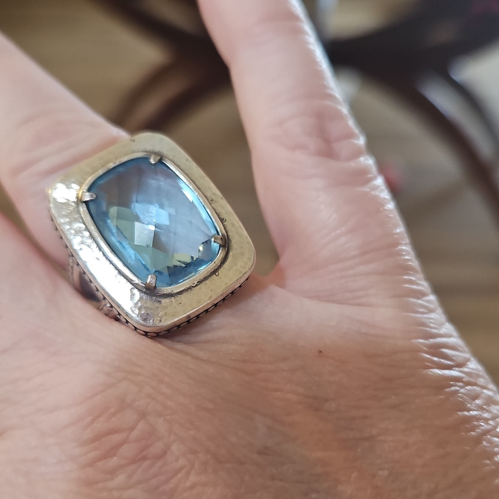 Brighton Ring Rectangular Blue Silver plated size… - image 7