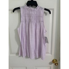 Nine West Women's High Neck Smocked Shell Lavender Sz S Retail $36