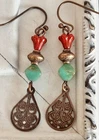 Etched Copper with Picasso Bead Earrings. Boho Chic. Bloom.