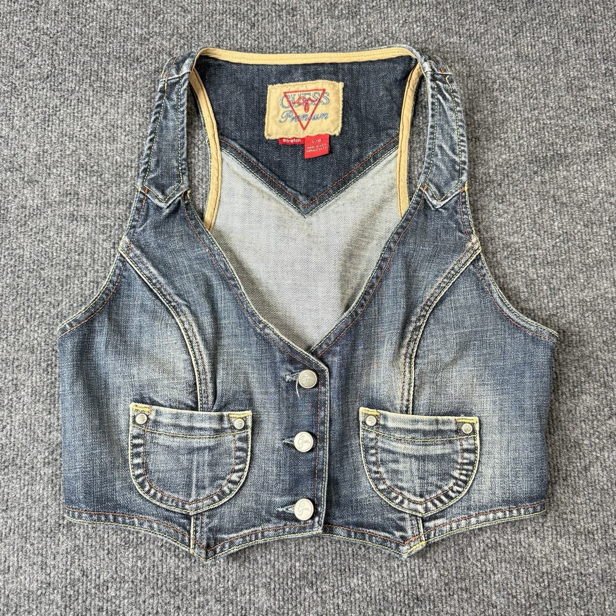 GUESS ヴィンテージ　チューブトップ　y2k Vintage Y2K Guess Jeans Denim Vest Cropped Womens Size Large Blue