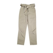 Sezane Austin Trousers Beige Khaki Paperbag Waist Button Fly Straight Leg 36/4