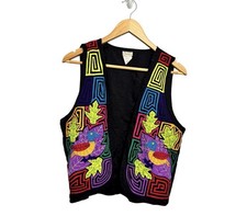 Vintage Mola Panama Hand-Stitched Art Vest - Colorful Bird Design - Size Large