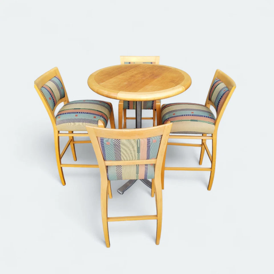 Loewenstein Maple & Steel Bar-Height Bistro Set – 4 Chairs + Round Table - Image 4 of 4