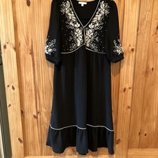 Anthropologie Fig And Flower Sz S Embroidered Black Midi Dress 3/4 Sleeve