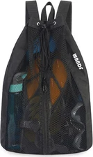 WANDF Swim Bag Mesh Drawstring Backpack Beach for One Size, Black 