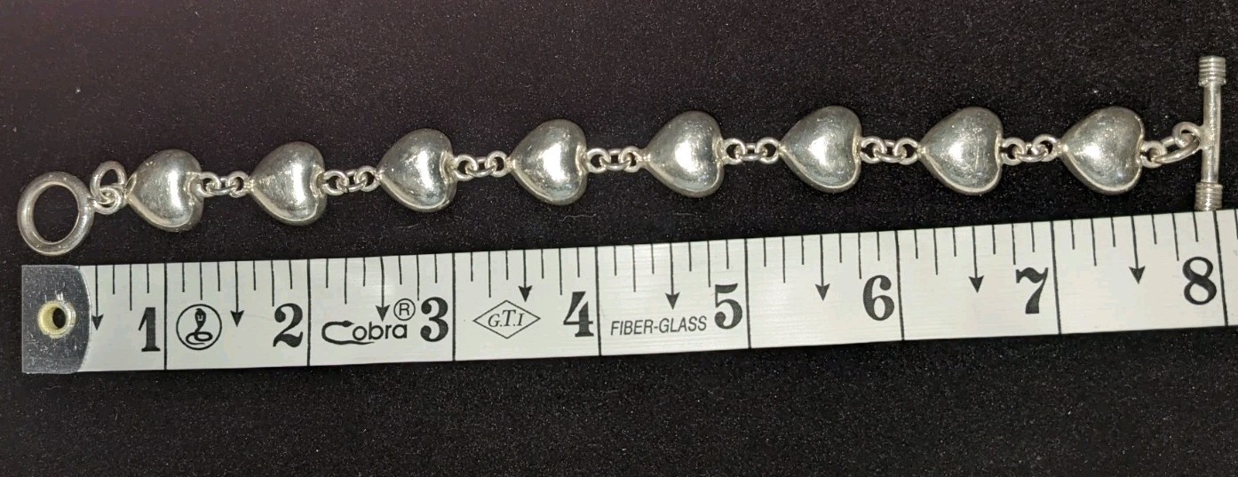 Heavy Solid Sterling Silver Hearts Toggle Bracele… - image 3