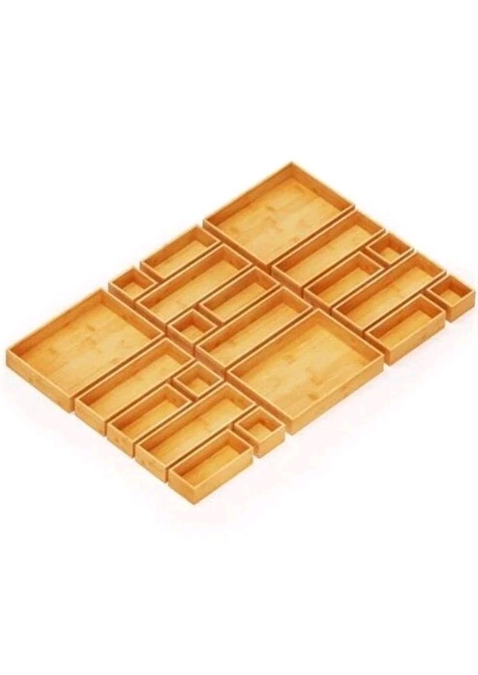  Bamboo Drawer Organizer Storage Boxes Set, Wood Tray Junk 2