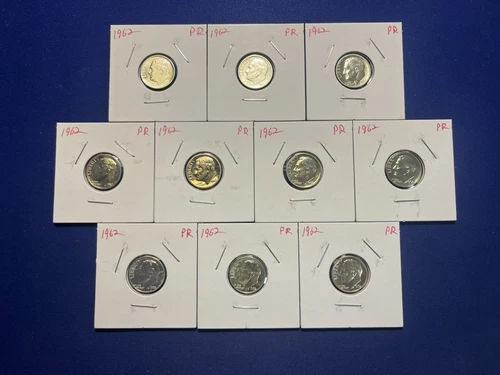 Lot of 10 1962 Proof Roosevelt Dimes 90% Silver
