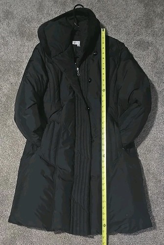 Larry Levine Women's Large Black Down Jacket Faux Fur Lined Hood - Picture 7 of 10