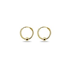 Gold Flash Sterling Silver Ball Bead Small Endless 10mm Thin Round Hoop Earrings
