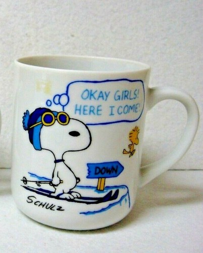 Vintage Snoopy Woodstock ceramic mugs SKI theme