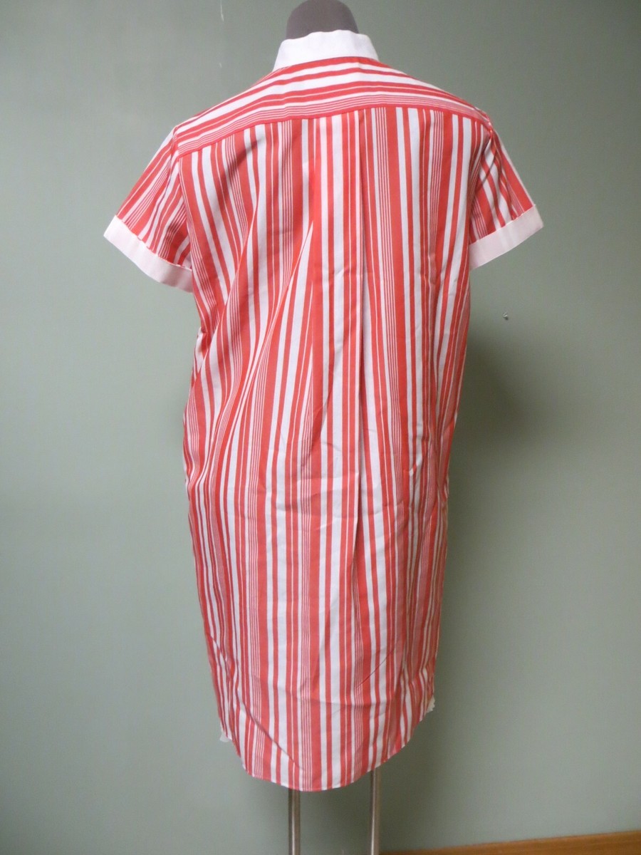 ワンピース sacai FW25 MIDI SHIRT DRESS STRIPE (25 08004 458) $789 Sacai NEW Contrast White Bib Zip Gusset Pleats Red
