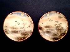 ~2 Antique Japanese Hand Painted Egg Shell Porcelain Saucer Plates Meiji Era