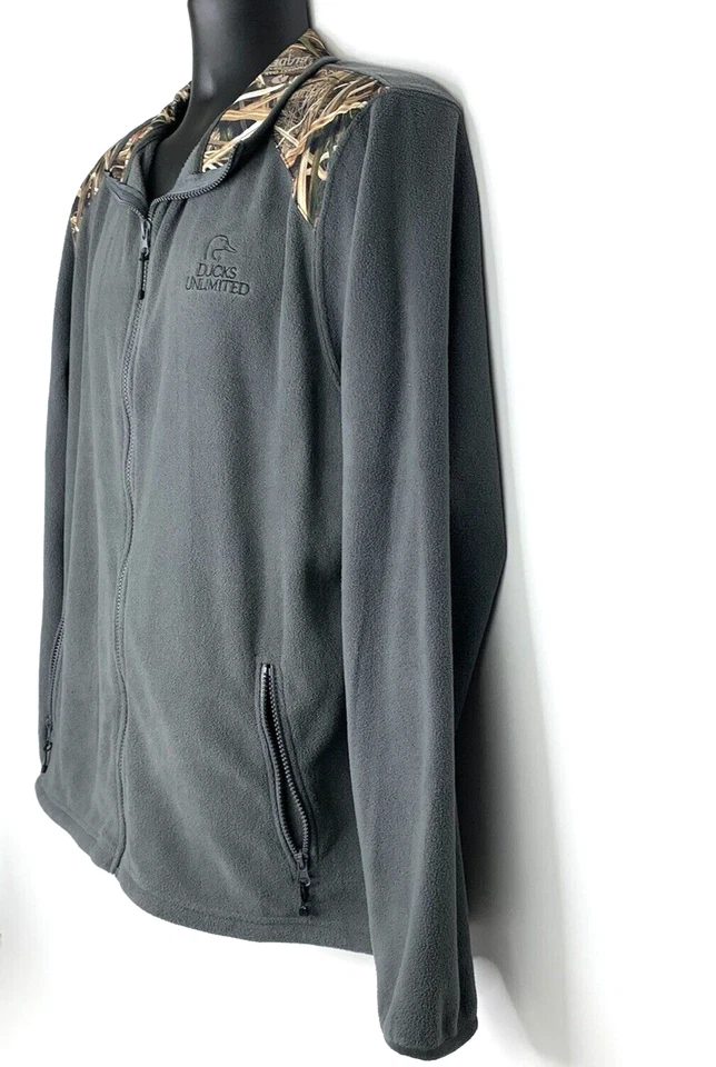 Ducks Unlimited Fleece Jacket Men's Large Gray & Camouflage Full Zip - Image 4 of 4