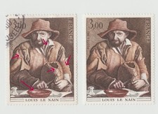 Timbre France 1980 YT 2108 variété Louis le Nain Reflet de l'assiette pli manche