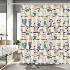 Owl Shower Curtain Funny Vintage Cartoon Birds Shower Curtain for Owl Birds