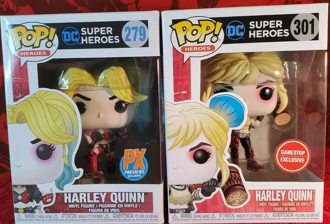 Funko Pop! Harley Quinn With Boombox (PX) #279 & Harley With Mallet (GS)  #301