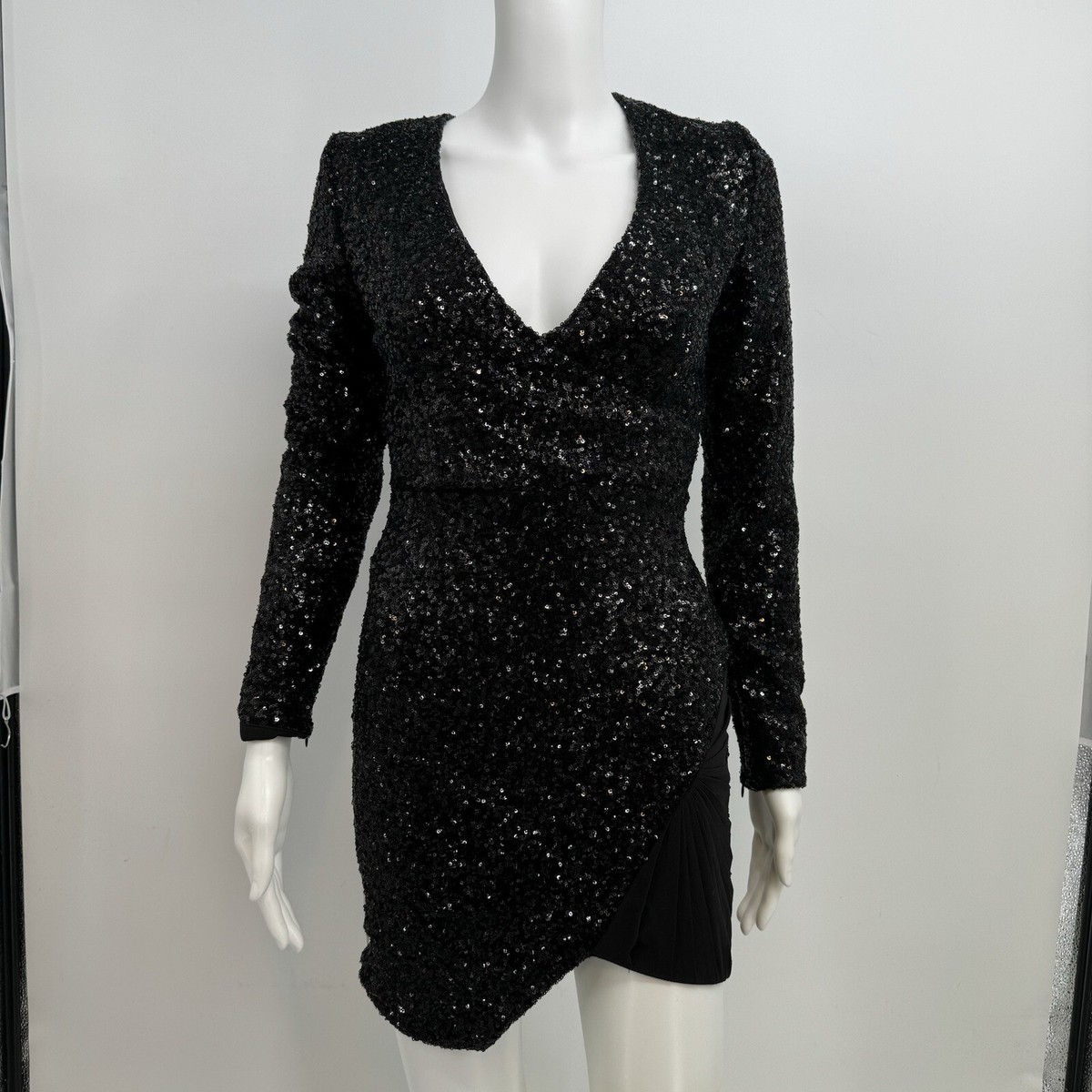 house of cb black sequin dress NWT House of CB London Cascata Dress Size XS Black Sequin Mini Zipper On  Sleeves