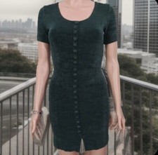 KARO Women Size S Green Scoop-Neck Short Sleeve Buttoned Front Dress Made in USA