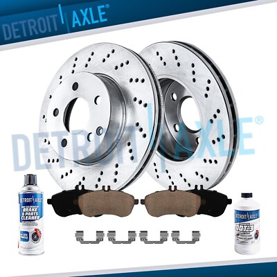 Front Drilled Rotors Ceramic Brake Pads for Mercedes-Benz C250 C300 SLK250
