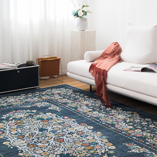 Extra Large Area Rug Teal Turquoise Blue Soft Floral Washable Carpet Runner Mat - Picture 7 of 18