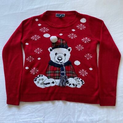 Karen Scott 3D Polar Bear Holiday Sweater Women L Kid Core Whimsical Grannycore