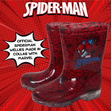 Marvel Spiderman Light Up Wellington Boots Super Hero Rain Wellies Boys Size