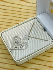 Disney Authentic Necklace Silver Filigree Heart Crystal Mickey Mouse Boxed Gift