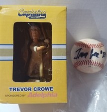 LAKE COUNTY CAPTAINS TREVOR CROWE MINI BOBBLEHEAD WITH AUTOGRAPH BASEBALL