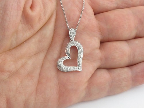 14k White Gold Diamond Heart Necklace 