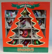 Radko Shiny Brite Vintage Design Glass Christmas 12 Mini Classic Blue Ornaments