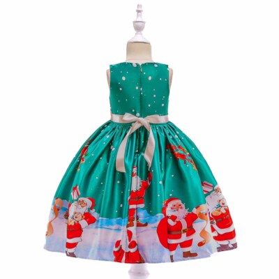 Toddler Girls Christmas Clothes Swing Dress Kids Xmas Green Santa Print  Dresses | eBay