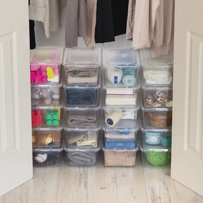 Mainstays 5Qt Stackable Plastic Lidded Closet Organizer Box - Clear - 20 Pack