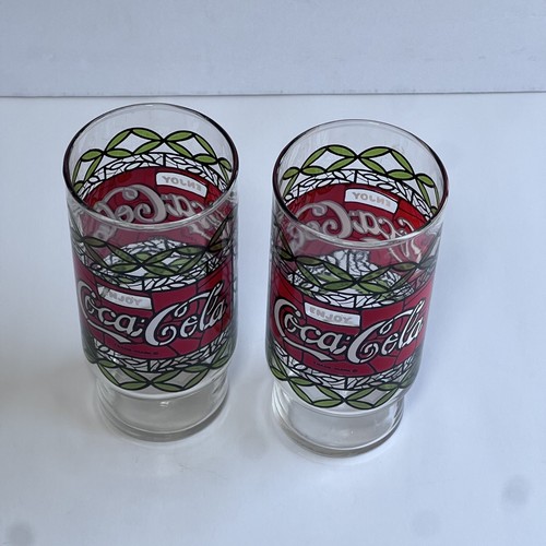 Vintage Coca Cola Gläser XL Tumbler Buntglas Tiffany Stil 7" Neuwertig 28 Oz - Bild 6 von 8