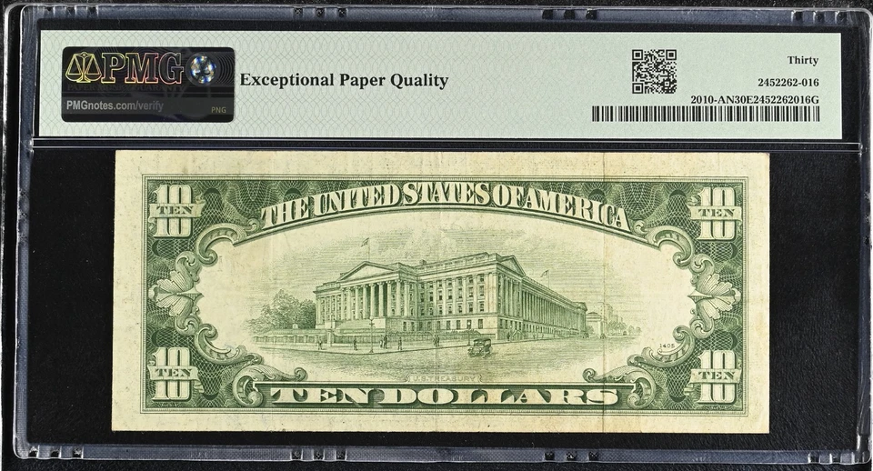 1950 $10 Boston NARROW FRN Fr. 2010-AN - PMG VF 30 EPQ - Super Tough Variety!  - Image 2 of 2