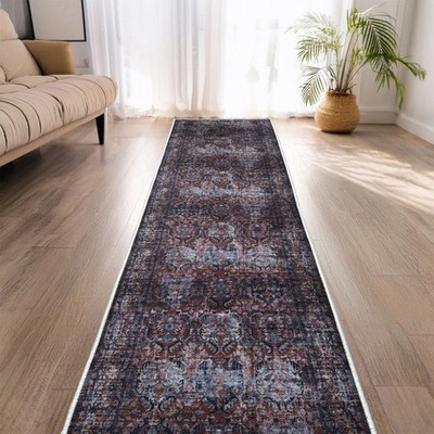 Custom Size Anti-Slip Canvas Back Dark Mahal Runner Rug 26 Inches Wide