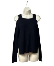 Hooked Up by I.O.T Junior’s Cold Shoulder Hi-Low Sweater, Black, Sz. L
