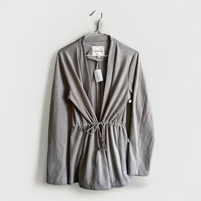 Thread & Supply Light Grey Tie Waist Long Sleeve Jacket Mid-Length L