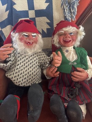 Vintage Rubber Arne Hasle Askim Norwegian Christmas Gnomes Elves Pair Doll 20 
