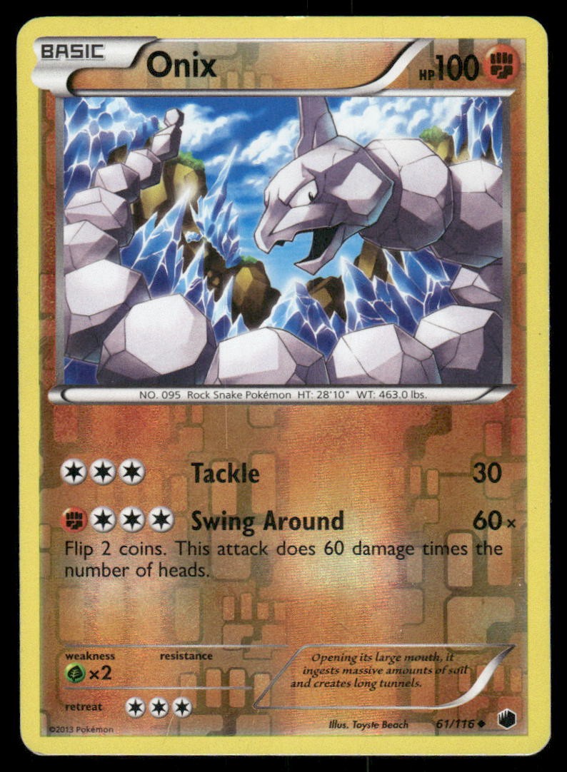 2013 Pokemon Onix Uncommon Plasma Freeze 61/116 Reverse Holo DMG