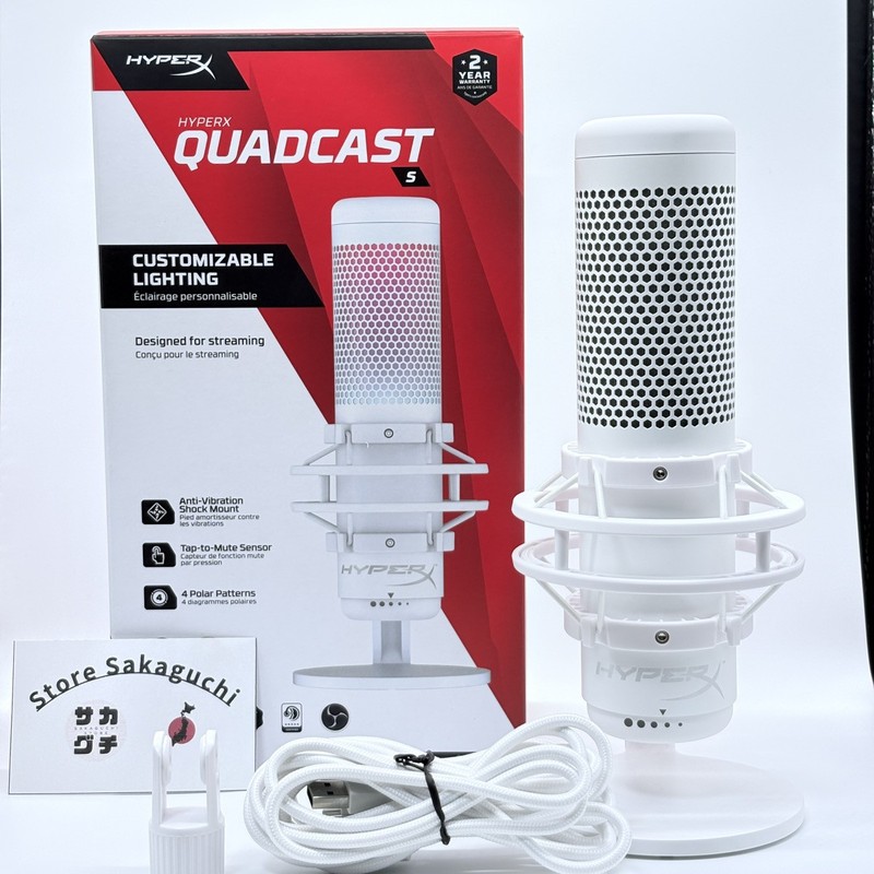 HyperX QuadCast S White 519P0AA USB Condenser Microphone RGB Lighting PC Used