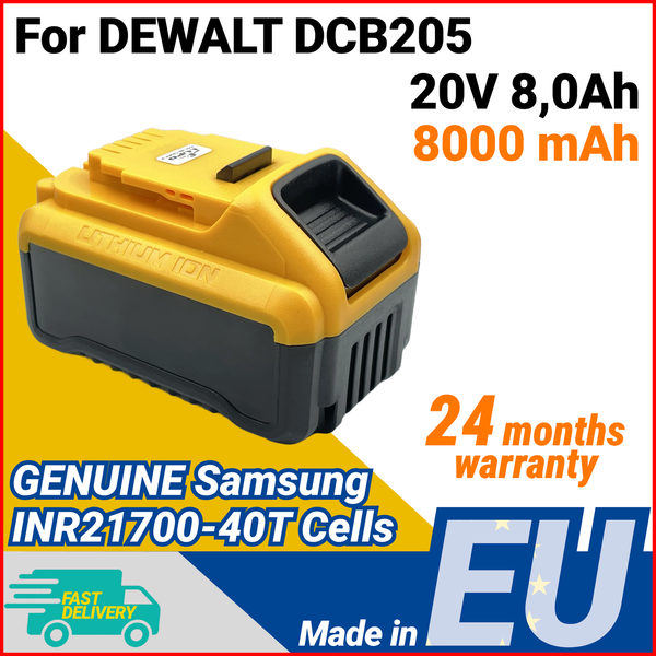 Ersatz-Akku Dewalt DCB205 8,0 Ah 8000 Mah 18V - Samsung 21700 Zellen-image