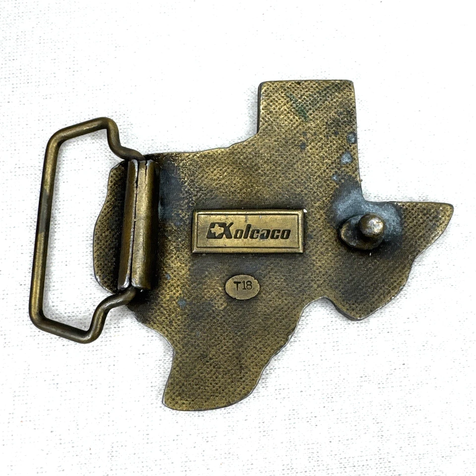 Fivela de cinto vintage TEXAS Koleaco bronze esmalte formato estado década de 1970 - Imagem 3 de 4