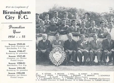 PHOTOGRAPH - Birmingham City Team group 1954 / 1955 - Division Two Champions!