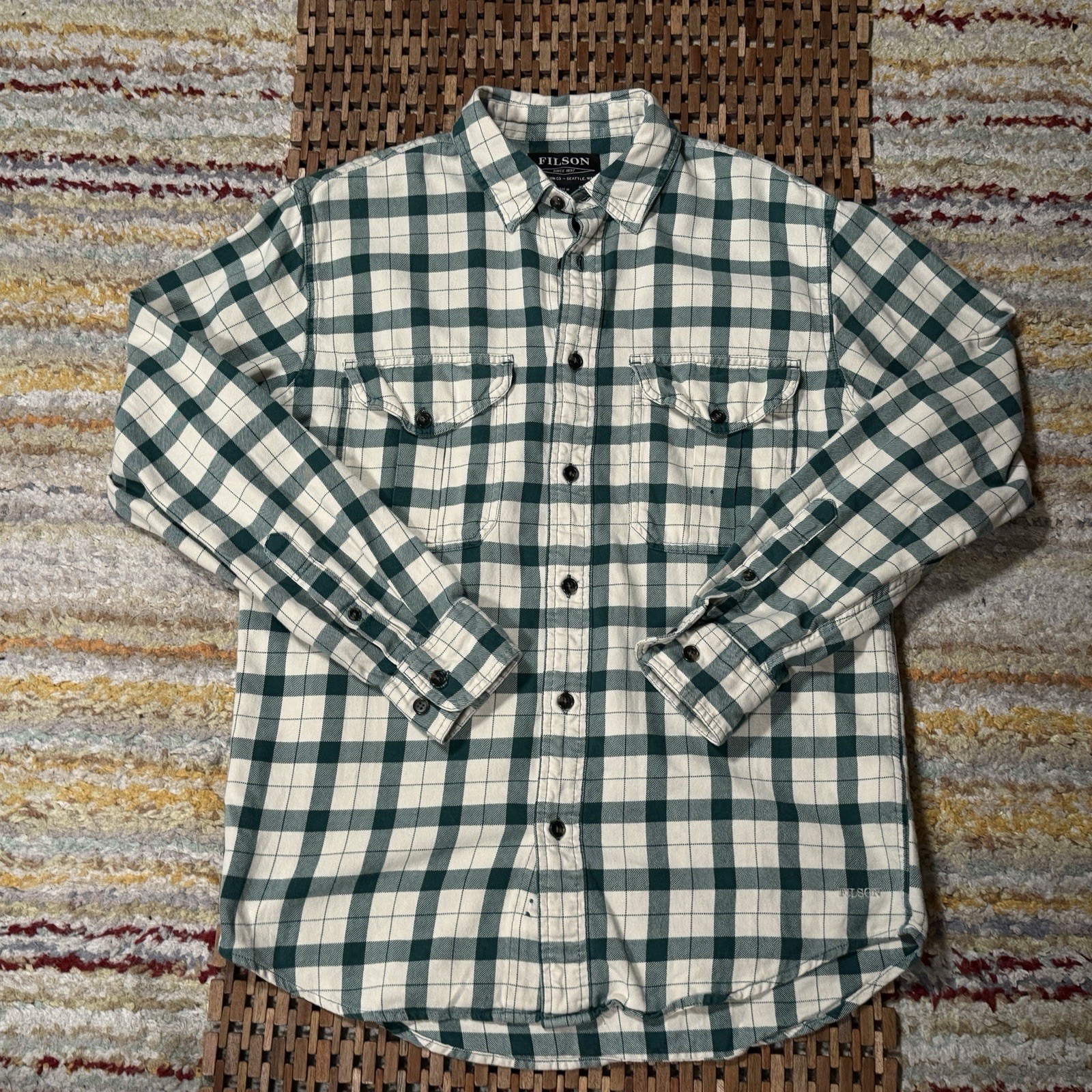 CC Filson Alaskan Guide Shirt Button Down Black Khaki Plaid Men’s Size Small S